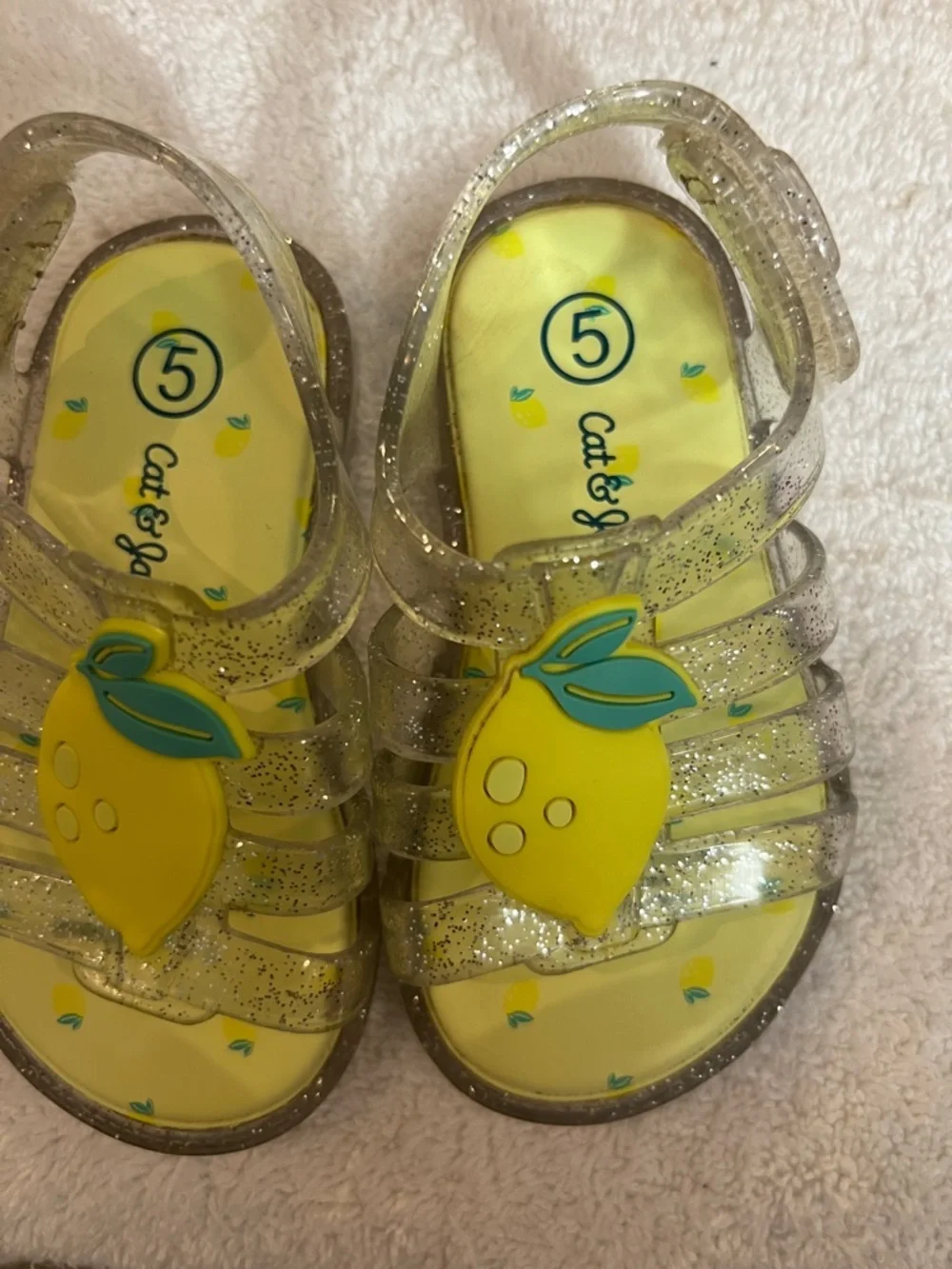 Cat & Jack Yellow Glitter Jelly Sandals with Lemon Charm
